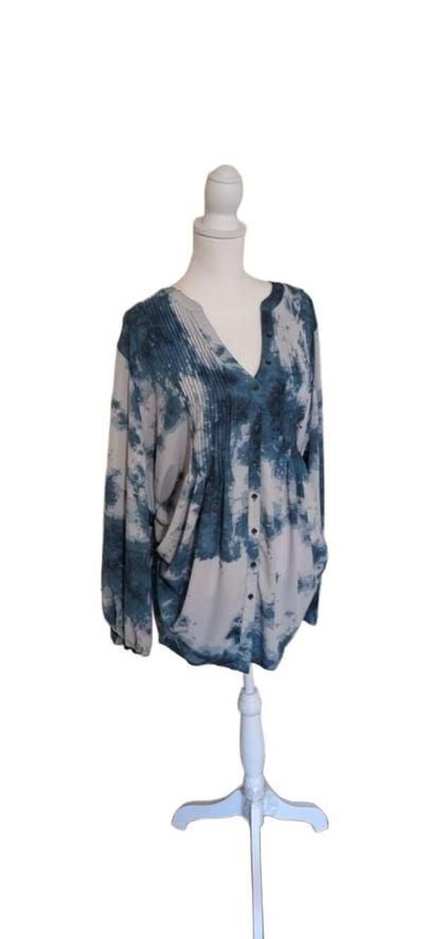 Melissa McCarthy Seven7 3X Blue Teal Tie Dye Tunic Blouse Pintuck Long Sleeve